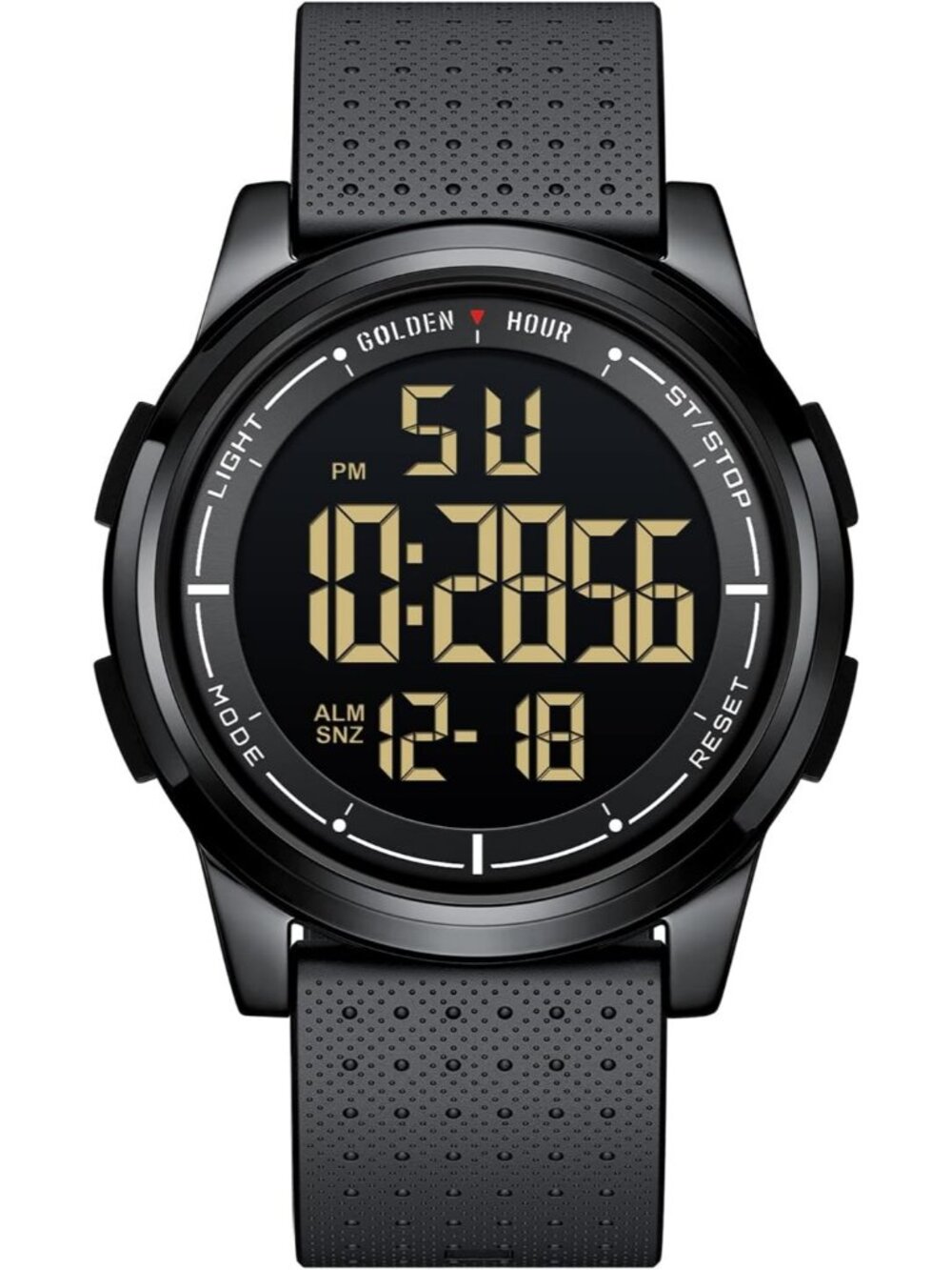 Men's Black Rubber Strap Ultra-Thin Minimalist Solid Waterproof Digital Watch